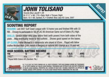 2007 Bowman Draft Picks & Prospects - Chrome Prospects #BDPP57 John Tolisano Back