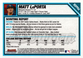 2007 Bowman Draft Picks & Prospects - Chrome Prospects #BDPP64 Matt LaPorta Back