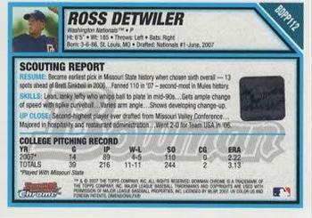 2007 Bowman Draft Picks & Prospects - Chrome Prospects #BDPP112 Ross Detwiler Back