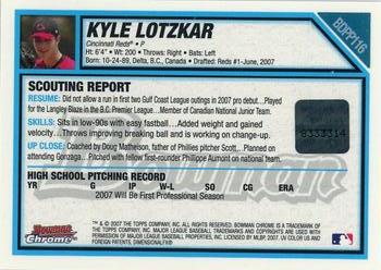 2007 Bowman Draft Picks & Prospects - Chrome Prospects #BDPP116 Kyle Lotzkar Back
