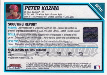 2007 Bowman Draft Picks & Prospects - Chrome Prospects #BDPP118 Peter Kozma Back