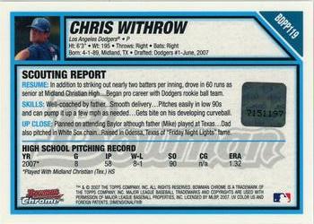 2007 Bowman Draft Picks & Prospects - Chrome Prospects #BDPP119 Chris Withrow Back