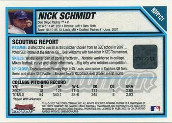 2007 Bowman Draft Picks & Prospects - Chrome Prospects #BDPP121 Nick Schmidt Back