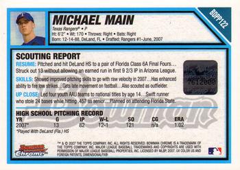 2007 Bowman Draft Picks & Prospects - Chrome Prospects #BDPP122 Michael Main Back
