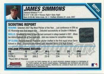 2007 Bowman Draft Picks & Prospects - Chrome Prospects #BDPP124 James Simmons Back
