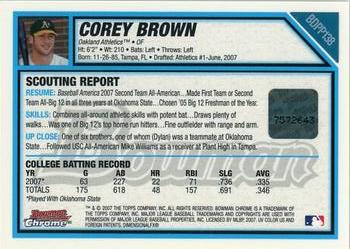 2007 Bowman Draft Picks & Prospects - Chrome Prospects #BDPP138 Corey Brown Back