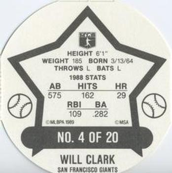 1989 Key Food Discs #4 Will Clark Back