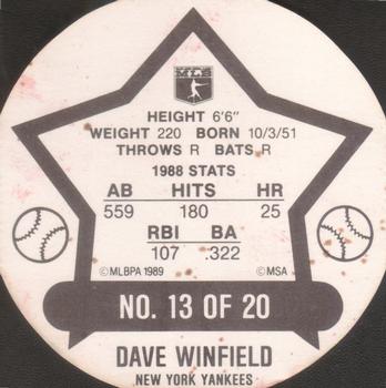 1989 Key Food Discs #13 Dave Winfield Back