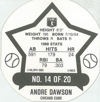 1989 Key Food Discs #14 Andre Dawson Back