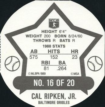 1989 Key Food Discs #16 Cal Ripken, Jr. Back