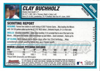 2007 Bowman Draft Picks & Prospects - Chrome Prospects Blue Refractors #BDPP69 Clay Buchholz Back
