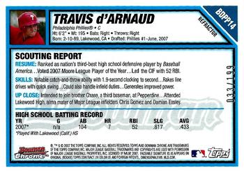 2007 Bowman Draft Picks & Prospects - Chrome Prospects Blue Refractors #BDPP14 Travis d'Arnaud Back