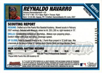 2007 Bowman Draft Picks & Prospects - Chrome Prospects Blue Refractors #BDPP41 Reynaldo Navarro Back
