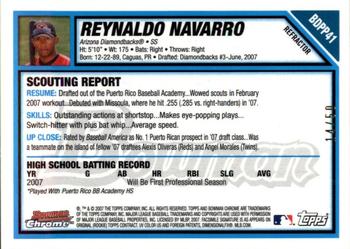 2007 Bowman Draft Picks & Prospects - Chrome Prospects Gold Refractors #BDPP41 Reynaldo Navarro Back