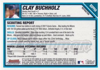 2007 Bowman Draft Picks & Prospects - Chrome Prospects Orange Refractors #BDPP69 Clay Buchholz Back