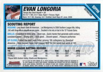 2007 Bowman Draft Picks & Prospects - Chrome Prospects Orange Refractors #BDPP99 Evan Longoria Back