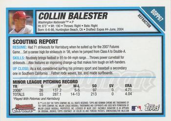 2007 Bowman Draft Picks & Prospects - Chrome Prospects Refractors #BDPP67 Collin Balester Back