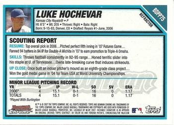 2007 Bowman Draft Picks & Prospects - Chrome Prospects Refractors #BDPP75 Luke Hochevar Back