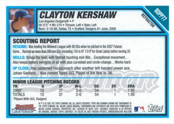 2007 Bowman Draft Picks & Prospects - Chrome Prospects Refractors #BDPP77 Clayton Kershaw Back