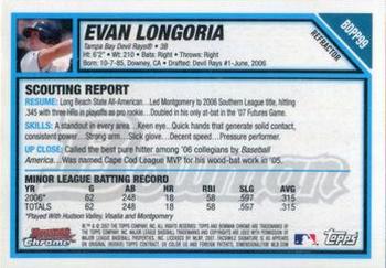 2007 Bowman Draft Picks & Prospects - Chrome Prospects Refractors #BDPP99 Evan Longoria Back