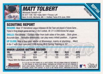 2007 Bowman Draft Picks & Prospects - Chrome Prospects Refractors #BDPP104 Matt Tolbert Back