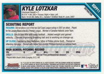 2007 Bowman Draft Picks & Prospects - Chrome Prospects Refractors #BDPP11 Kyle Lotzkar Back