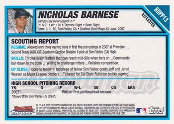 2007 Bowman Draft Picks & Prospects - Chrome Prospects Refractors #BDPP13 Nicholas Barnese Back