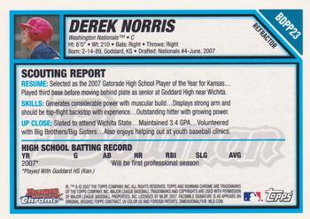 2007 Bowman Draft Picks & Prospects - Chrome Prospects Refractors #BDPP23 Derek Norris Back