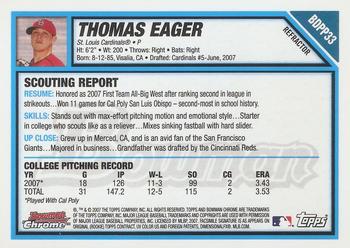 2007 Bowman Draft Picks & Prospects - Chrome Prospects Refractors #BDPP33 Thomas Eager Back