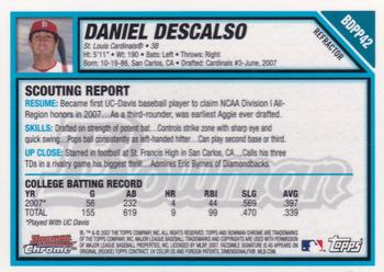 2007 Bowman Draft Picks & Prospects - Chrome Prospects Refractors #BDPP42 Daniel Descalso Back