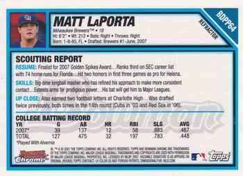 2007 Bowman Draft Picks & Prospects - Chrome Prospects Refractors #BDPP64 Matt LaPorta Back
