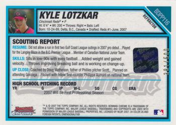 2007 Bowman Draft Picks & Prospects - Chrome Prospects Refractors #BDPP116 Kyle Lotzkar Back