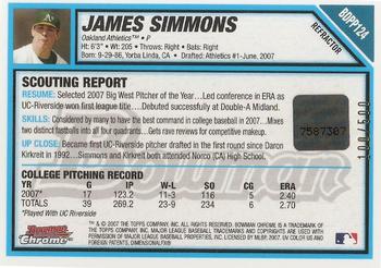 2007 Bowman Draft Picks & Prospects - Chrome Prospects Refractors #BDPP124 James Simmons Back