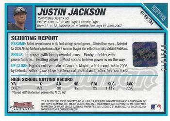 2007 Bowman Draft Picks & Prospects - Chrome Prospects Refractors #BDPP136 Justin Jackson Back