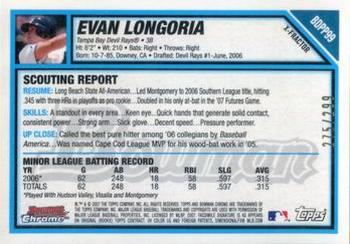 2007 Bowman Draft Picks & Prospects - Chrome Prospects X-Fractors #BDPP99 Evan Longoria Back