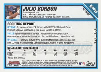2007 Bowman Draft Picks & Prospects - Chrome Prospects X-Fractors #BDPP26 Julio Borbon Back