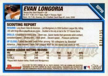 2007 Bowman Draft Picks & Prospects - Futures Game Chrome Prospects Bases #BDPP99 Evan Longoria Back
