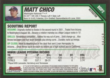 2007 Bowman Draft Picks & Prospects - Chrome Gold Refractors #BDP2 Matt Chico Back