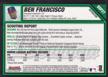 2007 Bowman Draft Picks & Prospects - Chrome Refractors #BDP27 Ben Francisco Back
