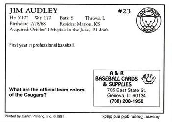 1991 A&R Kane County Cougars #NNO Jim Audley Back