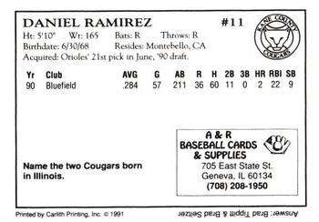 1991 A&R Kane County Cougars #NNO Daniel Ramirez Back