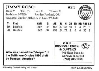 1991 A&R Kane County Cougars #NNO Jimmy Roso Back