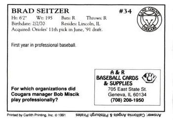 1991 A&R Kane County Cougars #NNO Brad Seitzer Back