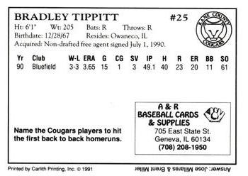 1991 A&R Kane County Cougars #NNO Bradley Tippitt Back