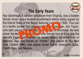 1992 Front Row All-Time Greats Ray Dandridge - Promos #1 Ray Dandridge Back