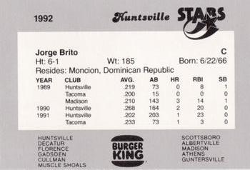 1992 Burger King Huntsville Stars #NNO Jorge Brito Back
