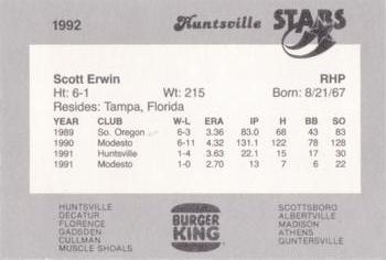 1992 Burger King Huntsville Stars #NNO Scott Erwin Back