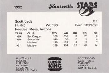 1992 Burger King Huntsville Stars #NNO Scott Lydy Back