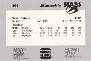 1992 Burger King Huntsville Stars #NNO Gavin Osteen Back
