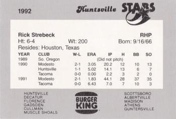 1992 Burger King Huntsville Stars #NNO Rick Strebeck Back